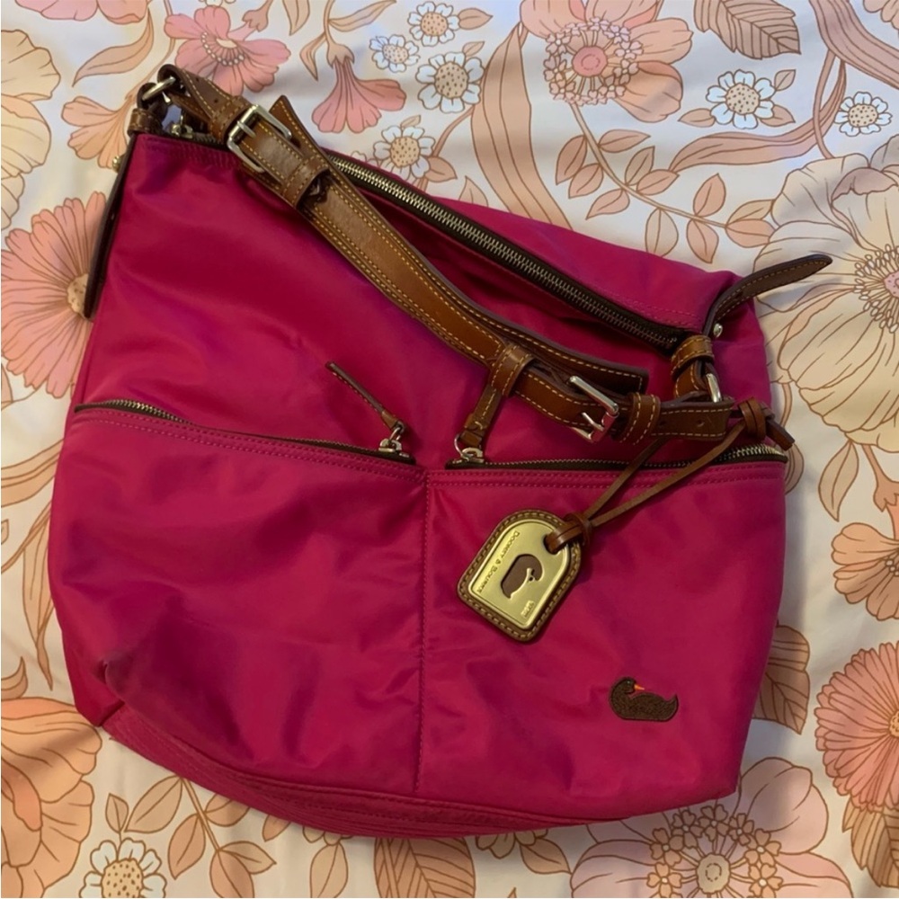 Dooney & Bourke Fuchsia Nylon Shoulder Bag with Brown Accents